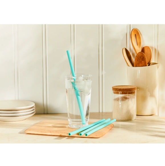 Reusable Silicone Straw Set with Brush Cleaner Aqua Blue Eco Straws Grove Co - Picture 6 of 6